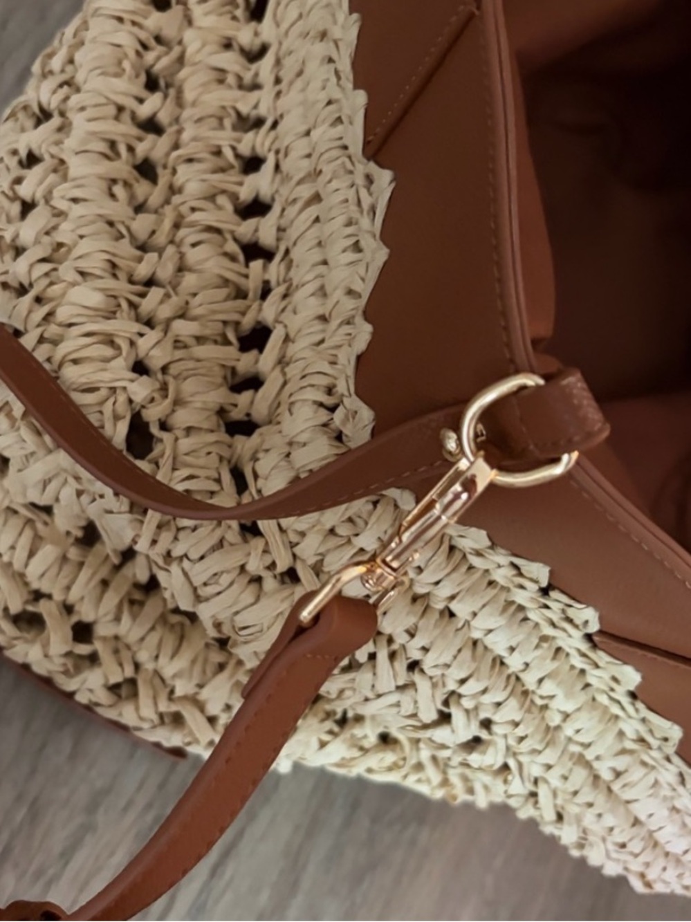 Anthropologie NWT Women’s Raffia Tote with Brown Leather Trim